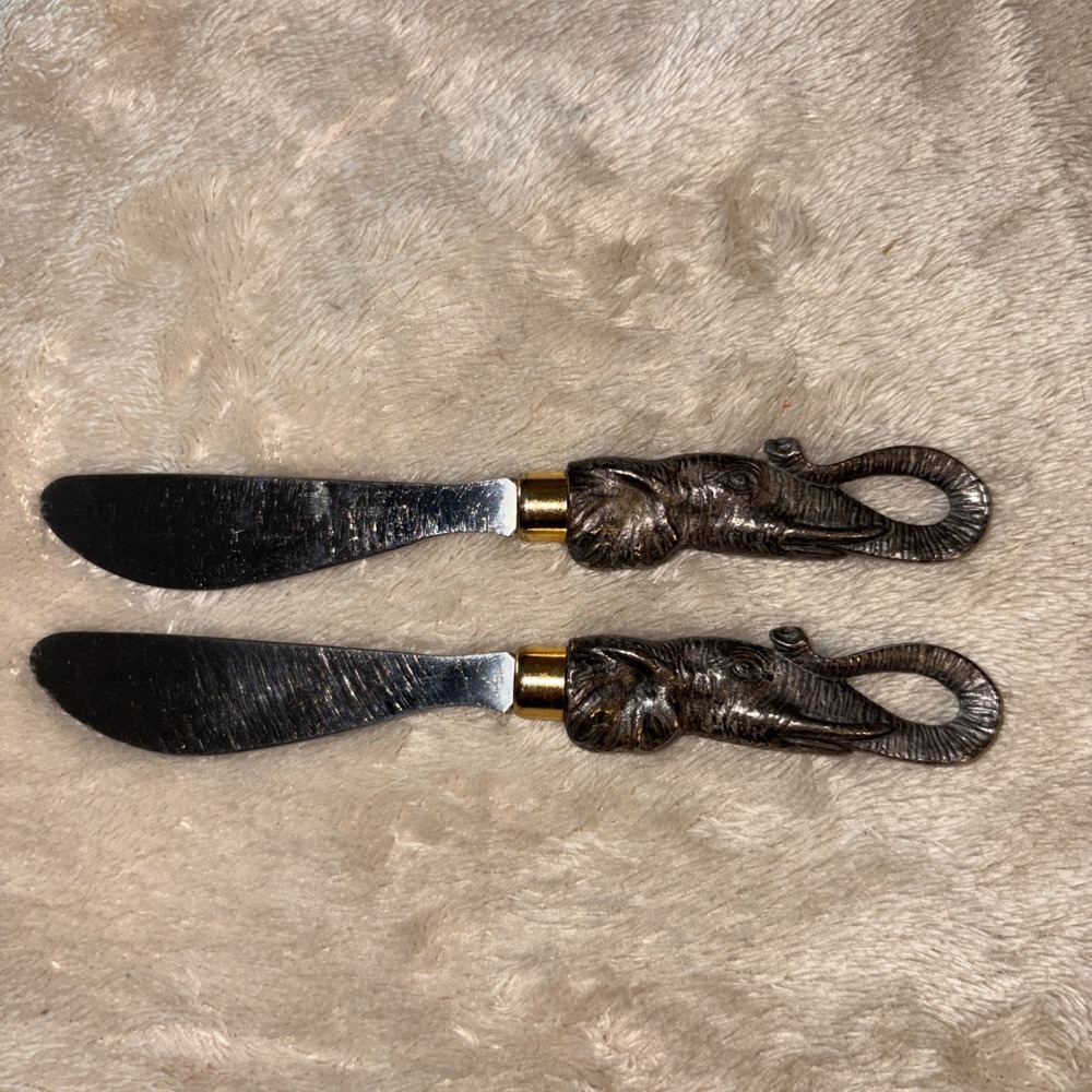 Arthur Court Elephant Handle Cheese Butter Spreaders Kitchen Set of 2